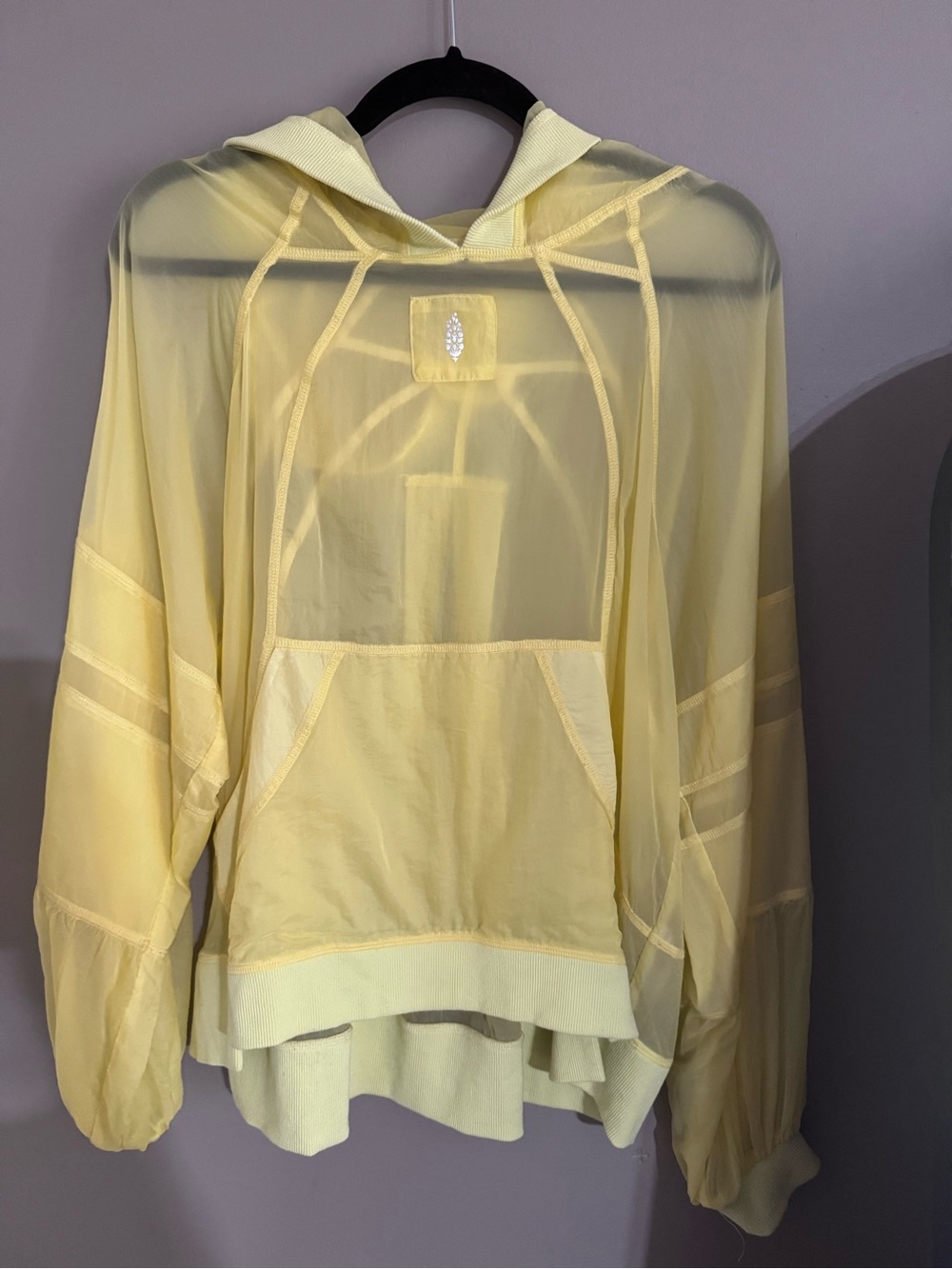 Free People Movement Sheer Mesh Hoodie Pullover Lemon Yellow XS TP MSRP $128 - Picture 2 of 4